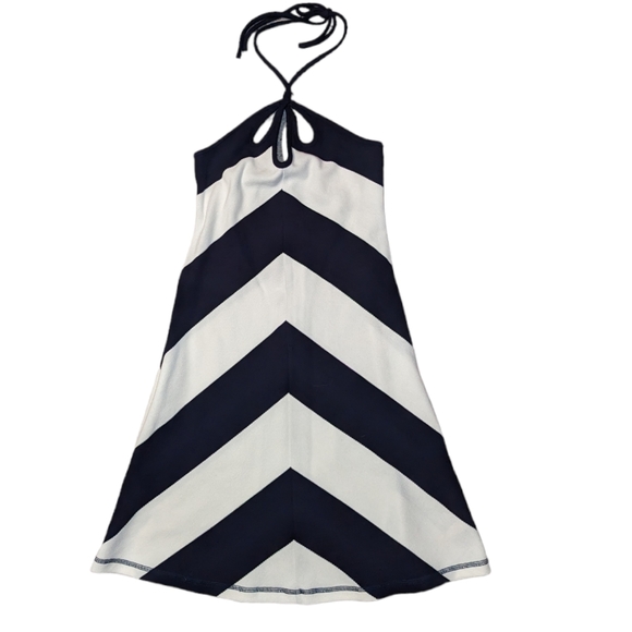 NWT Anthropologie Saturday Sunday Chevron  Nautical Halter Cut Out Mini Dress - Picture 4 of 11